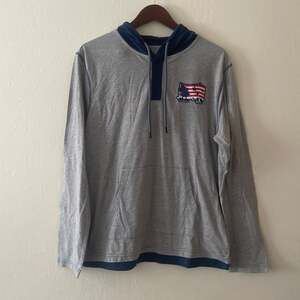 Disney Mickey Mouse Patriotic Henley Hoodie Grey/Navy Size L